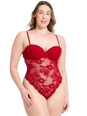Red Lace Bodysuit Sexy Date Night Romantic Girls Night Out Lingerie Adjustable